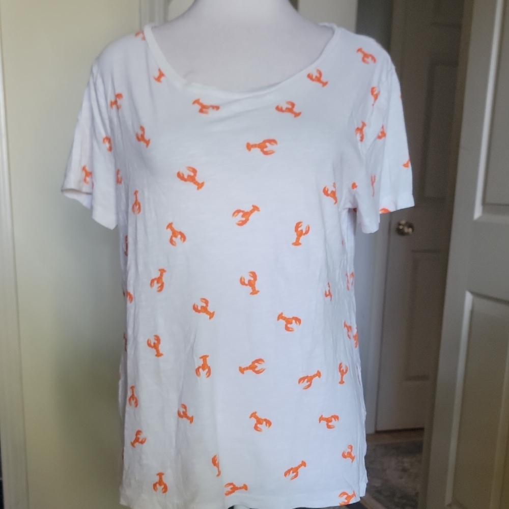 J. Crew White Short Sleeve Tee with Orange Lobster Print
